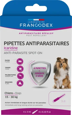 Antiparasitaire chien 15 30 kg icaridine pipettes 4 x 3 ml