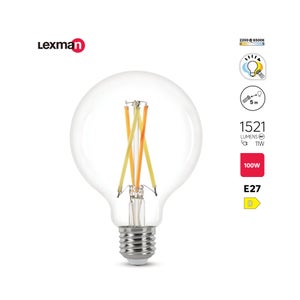 Ampoule led globe 95 mm E27 11w=100W 1521 lm claire 2200 à 6500K cct/dim tout en 1, LEXMAN