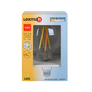 Ampoule led globe 95 mm E27 11w=100W 1521 lm claire 2200 à 6500K cct/dim tout en 1, LEXMAN
