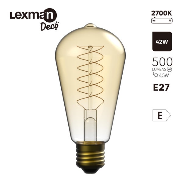 Ampoule led LEXMAN Edison E27 4,8 W=42 W 500 lm 2700k carbon twist ambre