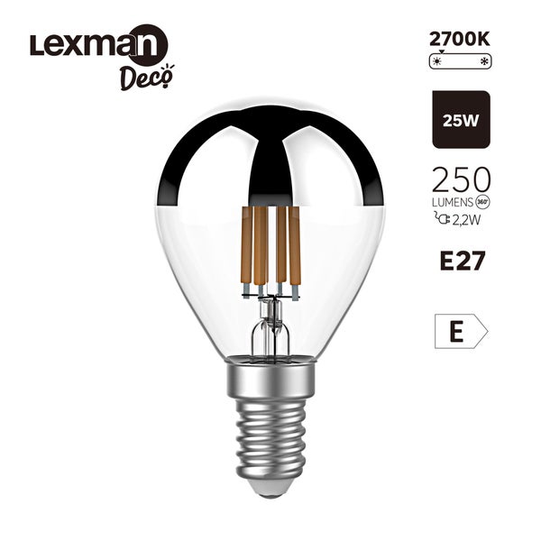 Ampoule led spherique LEXMAN E14 2,2 W=25 W 250 lm 2700 k argent 