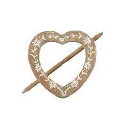 Embrasse Broche Coeur Gravé, Beige