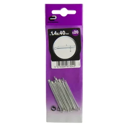 Lot de 20 goupilles fendues acier, STANDERS, diam.1.6 mm, L. 40 mm