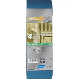 Lot de 4 bandes abrasives NORTON, 75 x 457 mm, grains 80