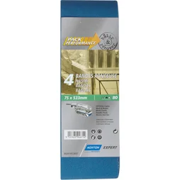 Lot de 4 bandes abrasives NORTON, 75 x 533 mm, grains 80