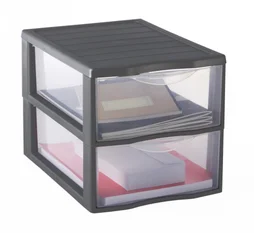 Boite de rangement en plastique avec 2 tiroirs Orgamix, l.26 x P.36 x H.25 cm argent