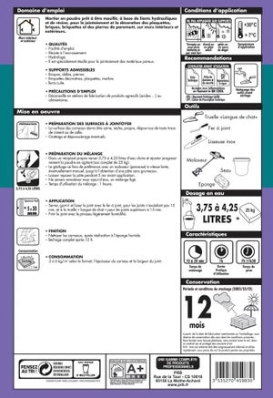 Mortier de jointoiement blanc PRB, 25 kg