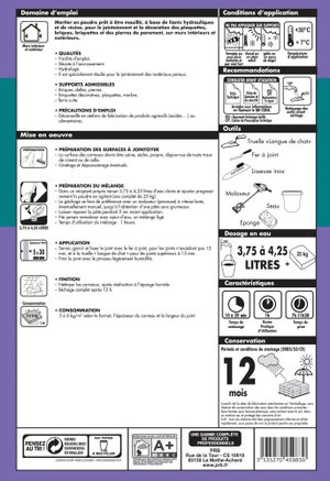 Mortier de jointoiement gris PRB, 25 kg