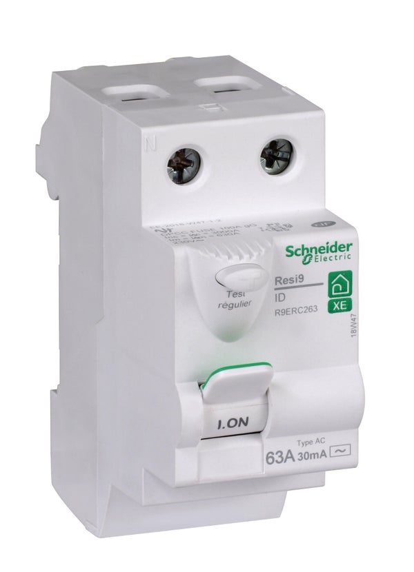 Interrupteur différentiel embrochable 30mA 63A type AC Resi9 XE, SCHNEIDER ELECTRIC