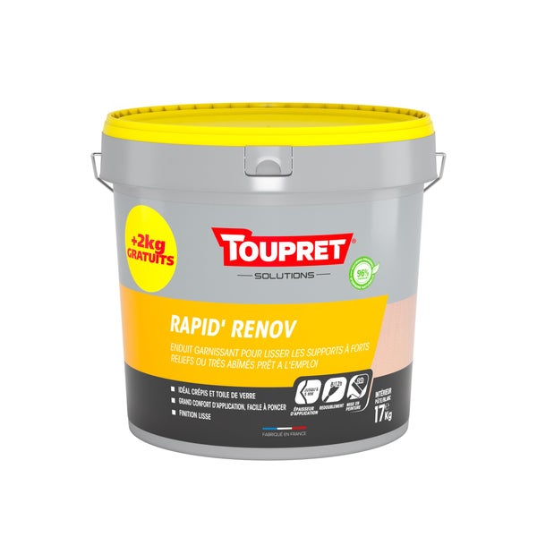 Enduit en pâte Garnissant rapid'renov TOUPRET 15 kg + 2kg gratuit