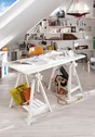 Tréteau pin architecte blanc, H.70 x l.70 cm