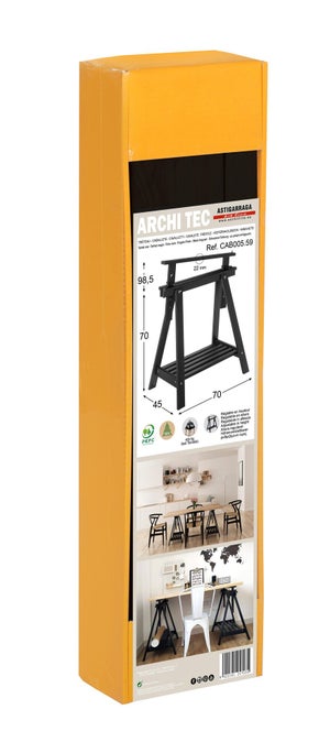 Tréteau pin architecte noir, H.70 x l.70 cm