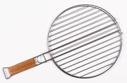 Grille double ronde diam 30cm en acier chromé avec manche en bambou
