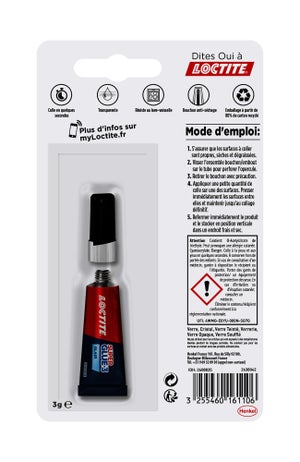 Colle de reparation loctite superglue-3 verre tube 3g