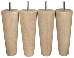 Lot de 4 pieds de meuble conique fixes hêtre brut blanc / beige / naturels, 15cm