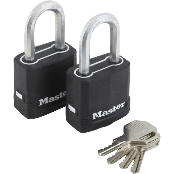 Lot de 2 cadenas à clé acier laminé, MASTER LOCK, l.45 mm