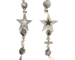 Guirlande int pomme de pin clochette etoile gris/blanc 120x8x4cm-unite