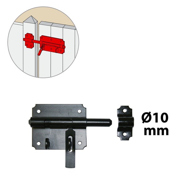 Verrou de box porte cadenas acier prépeint, AFBAT, diam. 10 mm x L.100 x P.20 mm noir