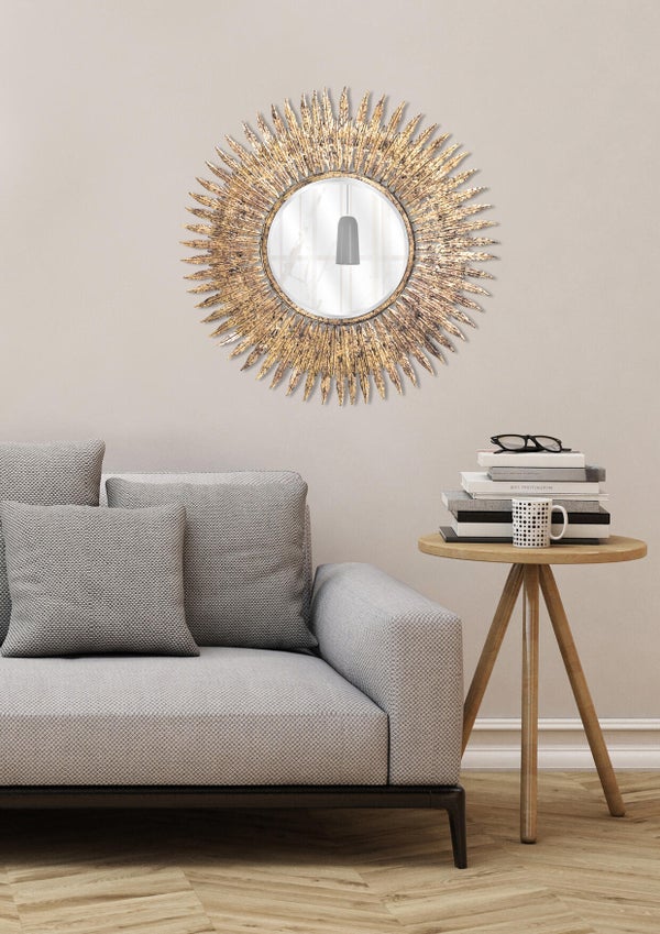 Miroir rond Soleil feuille doré diam. 63 Cm EMDE