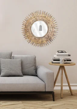 Miroir rond Soleil feuille doré diam. 63 Cm EMDE