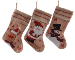 Chaussette polyester père Noel/bonhom neige/renne beige/rouge 45x25cm