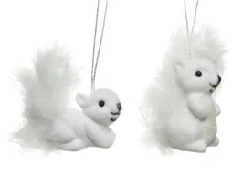 Deco Noel a suspendre plastique ecureuil 6x3x2cm blanc 2 variantes