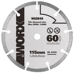 Disque diamant plein pour materiaux de construction WORX Wa5048, Diam.115x1.6 mm