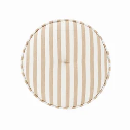 Coussin deco rond d38 mistral rayures sable-blanc coton