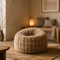 Fauteuil Nina fausse fourrure biscuit camel diam.90 x h70 cm