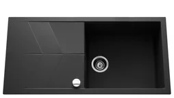 Evier à encastrer 1 grand bac avec égouttoir, granit et résine CALYPSO Noir