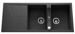 Evier à encastrer 2 bacs avec égouttoir, Granit et résine, CALYPSO Noir