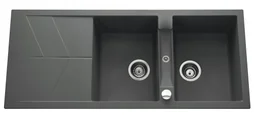 Evier à encastrer 2 bacs avec égouttoir, Granit et résine, CALYPSO Gris