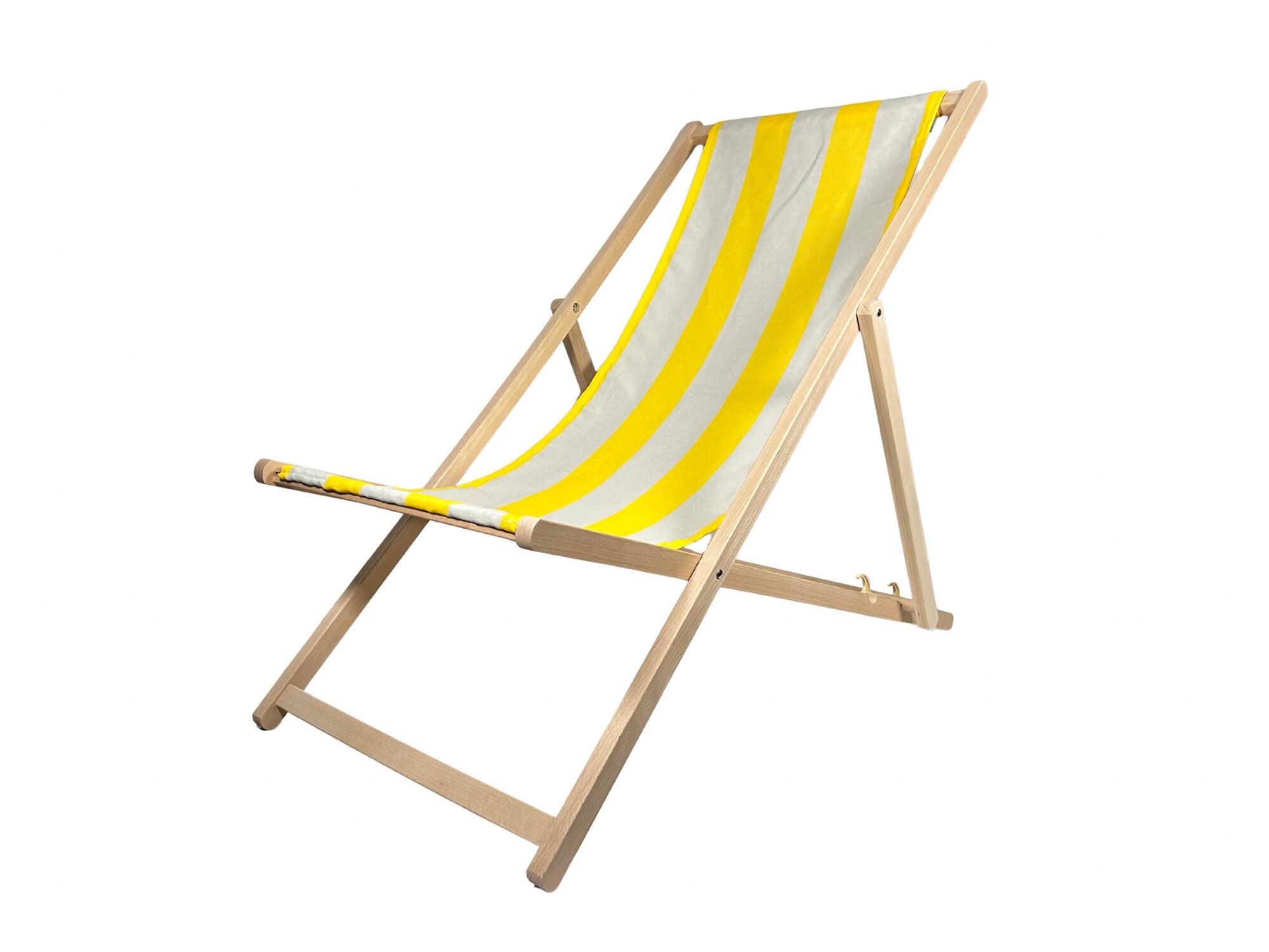 Chilienne en bois hêtre avec toile amovible rayée jaune, L.56 x H.132 x P.100 cm