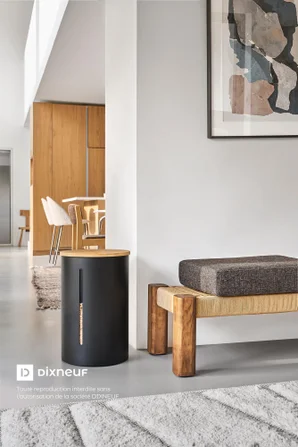 Réservoir à granulés acier, Neos avec couvercle en bois, Dixneuf