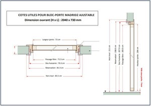 Bloc-porte fin de chantier MDF Madrid 2 H.204 x l.73 cm, poussant gauche
