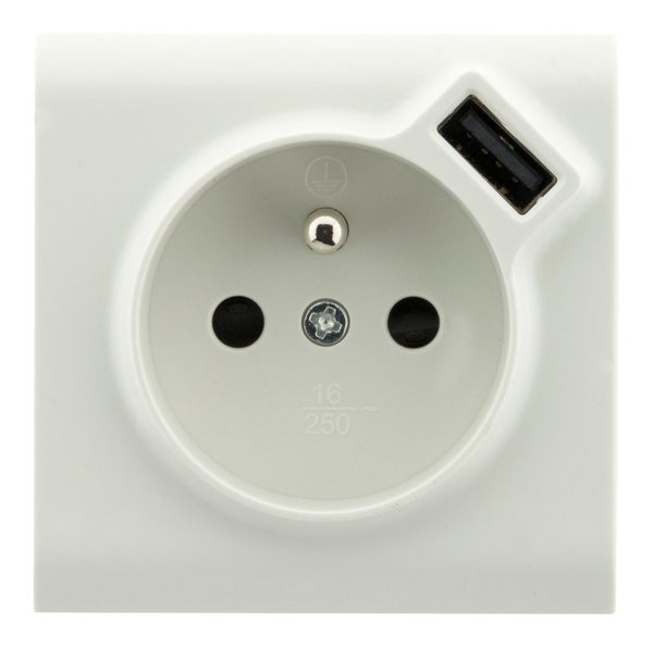 Prise avec terre et prise chargeur usb saillie, complet Besto, blanc