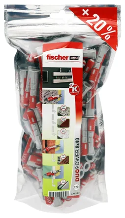 Lot de 120 assortiment chevilles 3 en 1 duopower FISCHER, diam. 8 mm x L. 40 mm