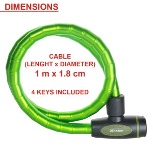 Câble Antivol Master Lock, L.1 M X Diam.18 Mm