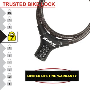 Câble antivol vélo, MASTER LOCK, L.0.9 m x diam.12 mm