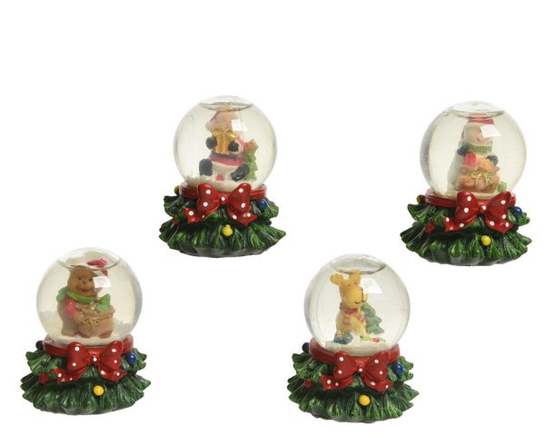 Boule a neige polyresine figurine Noel vert/rouge h6,5/d5.5cm -unite