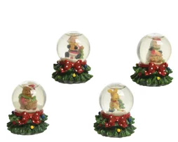 Boule a neige polyresine figurine Noel vert/rouge h6,5/d5.5cm -unite