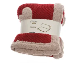 Plaid Noel polyester flanelle rouge decor cœur blanc 130x150x2cm