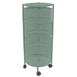 Desserte à roulettes ronde 4 niveaux en acier vert