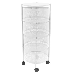 Desserte à roulettes ronde 4 niveaux en acier blanc