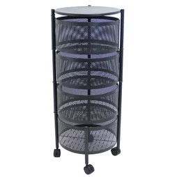 Desserte à roulettes ronde 4 niveaux en acier noir