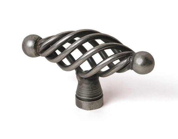 Bouton De Meuble Elliptique Argent Acier H.36 X L.62 X P.23 Mm