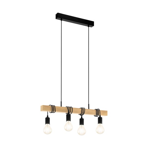 Suspension Townshend bois, 4xE27 metal noir, Eglo