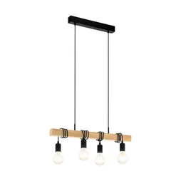 Suspension Townshend bois, 4xE27 metal noir, Eglo