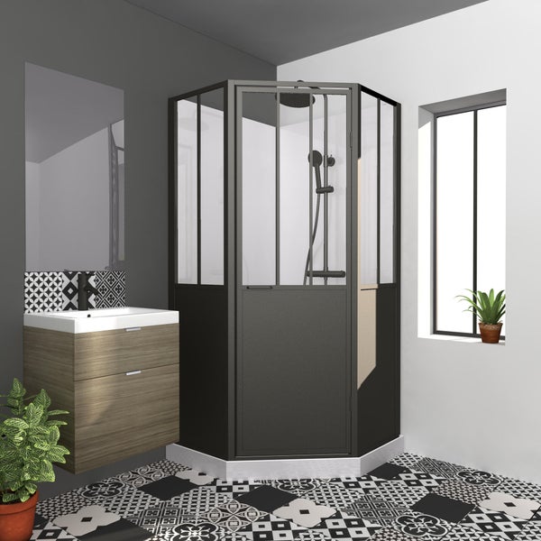 Cabine de douche carrée ARTELO, porte pivot, Ep.6mm L.100 x 100 x H.220 cm, vt/noir