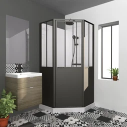 Cabine de douche carrée ARTELO, porte pivot, Ep.6mm L.100 x 100 x H.220 cm, vt/noir